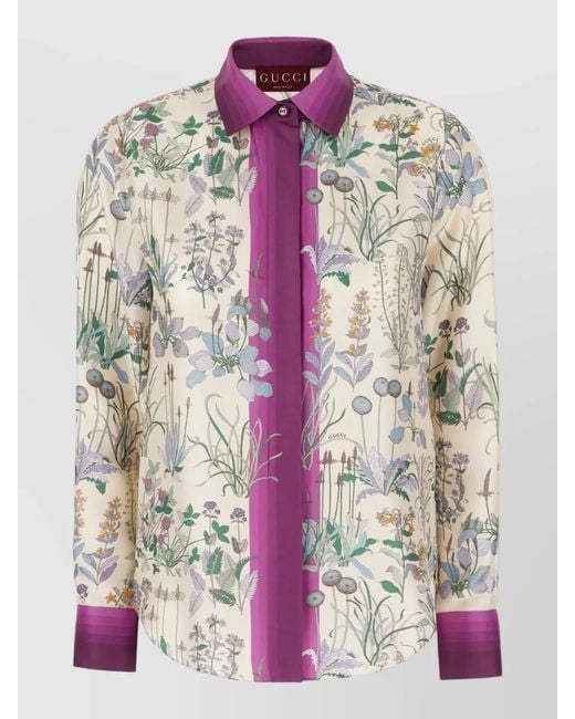 Gucci Pink Silk Blouse Long Sleeves Collared Neck Floral