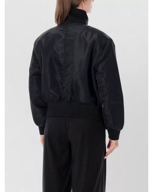 Frankie Shop Black Storm Cropped Bomber Jacket Stand Collar