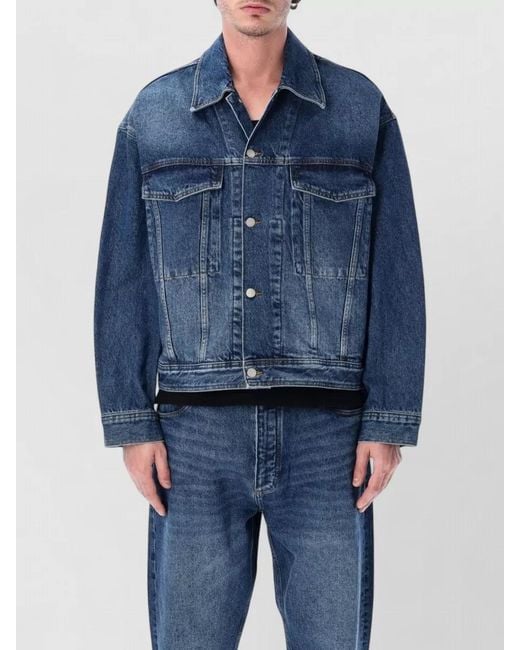 Studio Nicholson Blue Denim Jacket Long Sleeves Point Collar Pockets for men