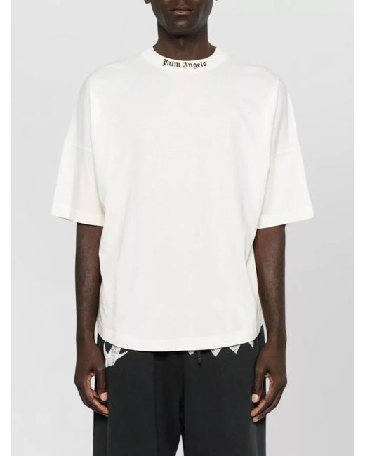 Palm Angels White Logo Cotton Crew Neck T-Shirt for men