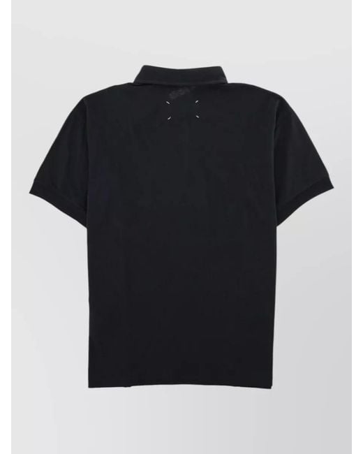 Maison Margiela Black Polo Collar Regular Fit Short Sleeve Top for men