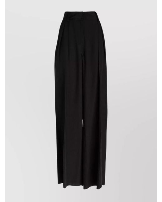 Ferragamo Black Silk High-Rise Wide-Leg Trousers