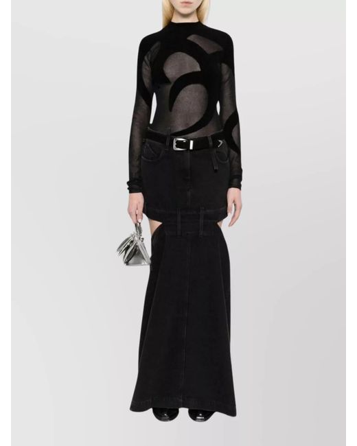 The Attico Black Denim Cutout High-Rise Maxi Skirt