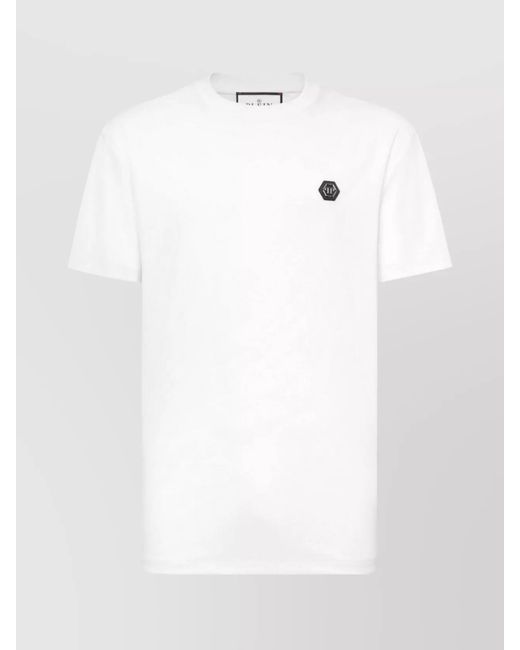 Philipp Plein White Cotton Logo-Patch Short-Sleeve T-Shirt for men