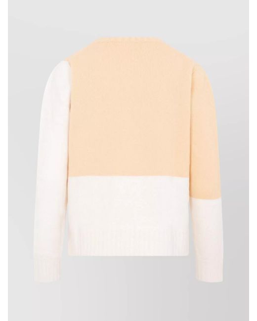 Jil Sander White Ribbed Geometric Intarsia Wool Sweater