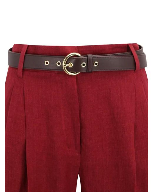 Max Mara Red Linen Trousers High Waist Belted Max Mara