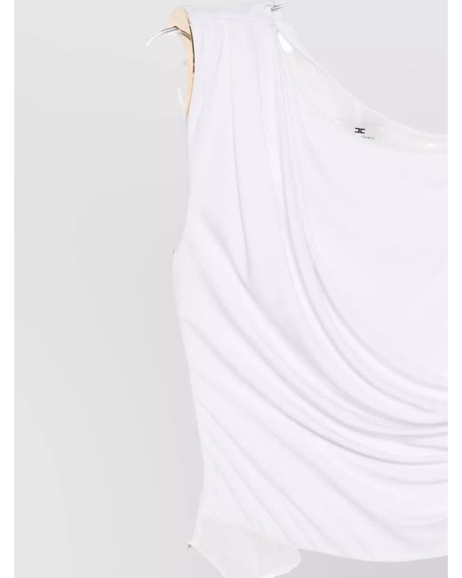 Elisabetta Franchi White Draped One-Shoulder Sleeveless Bodysuit