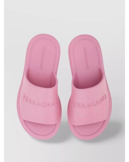 Ferragamo Pink Rubber Logo-Detail Slider Sandals