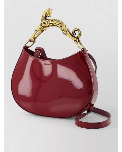 Lanvin Red Poignee Chat Shoulder Bag Patent Leather