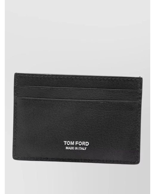 Tom Ford Black Leather Logo-Print Card Holder for men