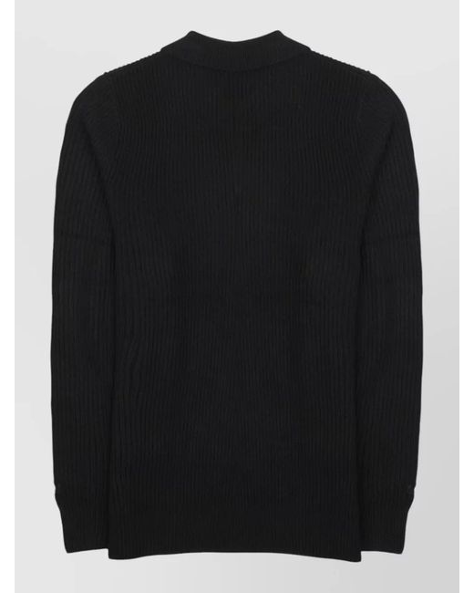 Mc2 Saint Barth Black Long Sleeve Ribbed Texture Polo Shirt for men