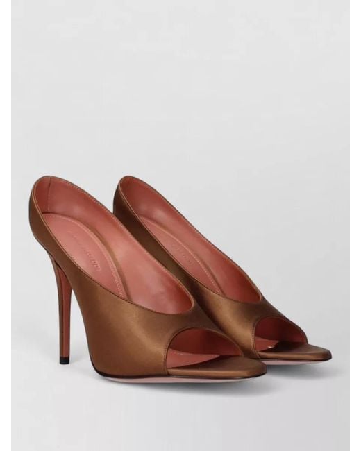 AMINA MUADDI Brown Satin High Heel Mules