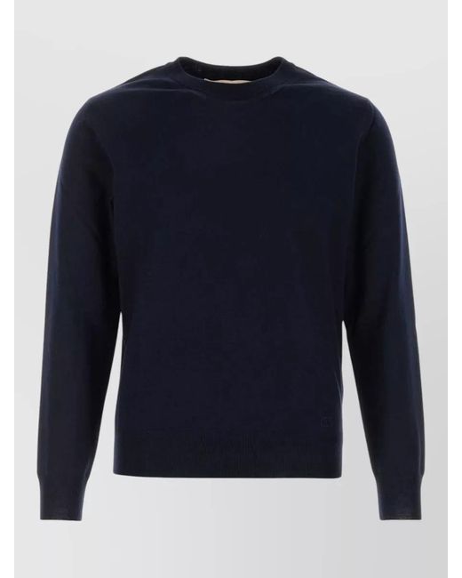 Valentino Garavani Blue Wool Sweater Long Sleeves Ribbed Cuffs Hem for men
