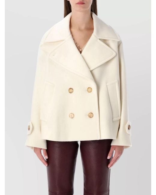Chloé White Oversized Wool Blend Peacoat Chin Strap Collar