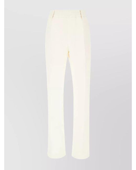 Burberry White Elastic Waistband Canvas Trousers With Back Pocket