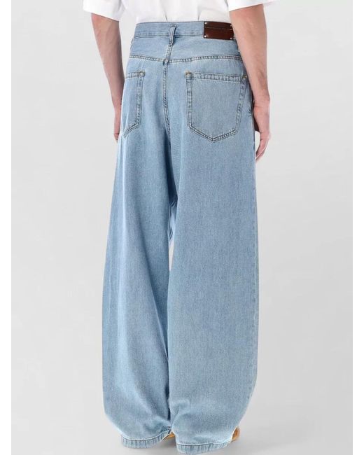 Dries Van Noten Blue Denim High-Rise Pleated Wide-Leg Trousers for men