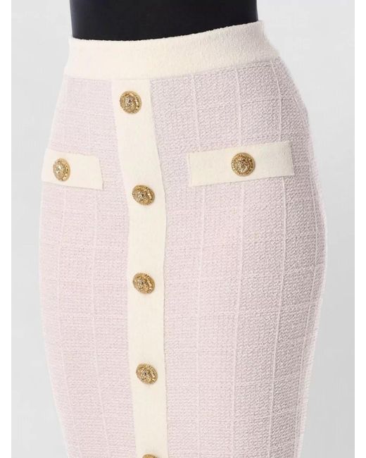 Balmain Pink Tweed Buttoned Midi Skirt