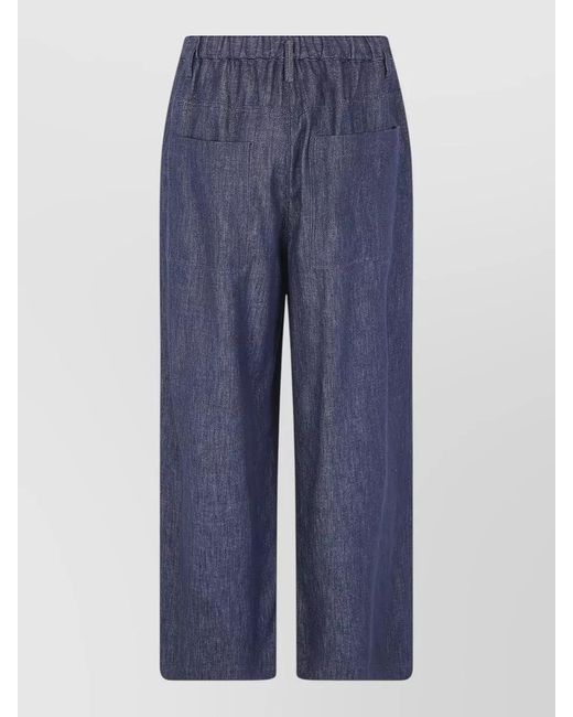 Brunello Cucinelli Blue Pleated Crop Trousers Wide Leg Belt Loops
