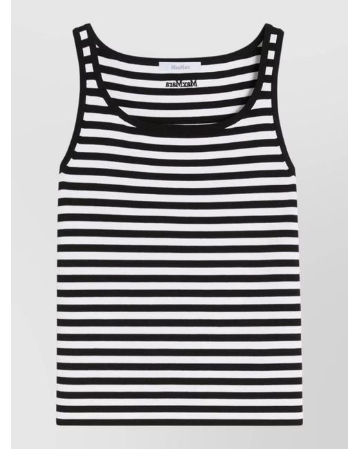 Max Mara Black Striped Scoop Neck Top Thin Straps