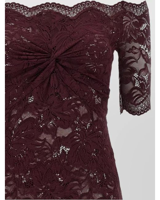 Rabanne Purple Lace Off-The-Shoulder Asymmetric Midi Dress