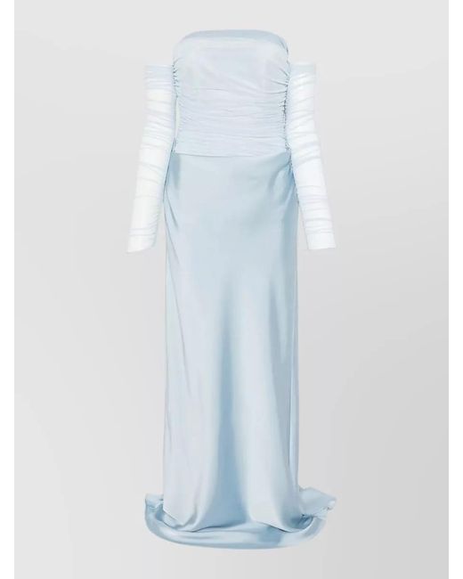 ROTATE BIRGER CHRISTENSEN White Draped Ruched Maxi Dress Off Shoulder