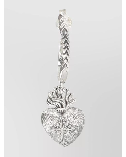 Emanuele Bicocchi White Sterling Sacred Heart Single Earring for men