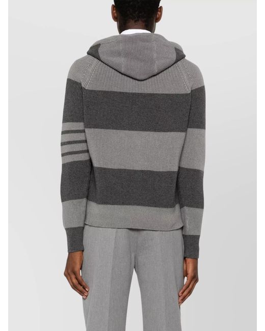 Thom Browne Gray Cashmere Striped Ribbed-Knit Hoodie for men