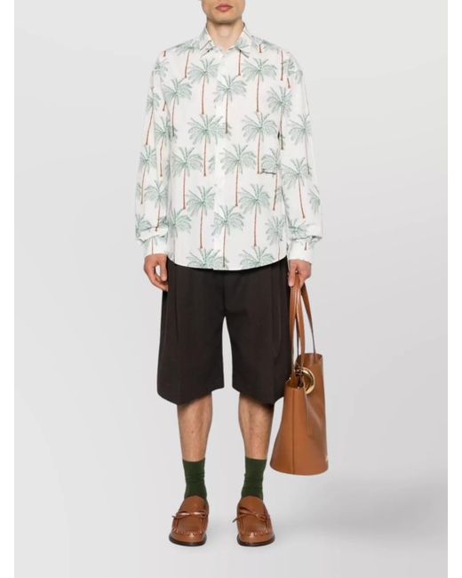 Jacquemus White Graphic Palm Tree Print Button-Down Collar Shirt for men