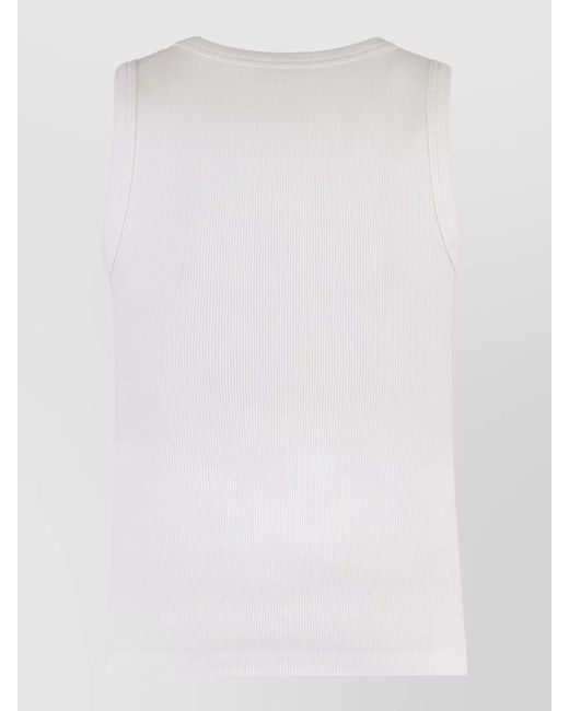 McQueen White Ribbed Stretch Tank Top Round Neckline