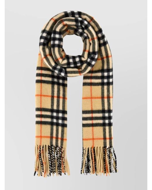 Burberry Multicolor Cashmere Scarf With Checked Pattern And Fringe Detailing