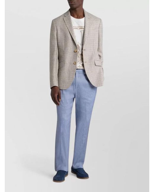 Etro Gray Jacket Nylon Silk Mix Notch Lapels for men