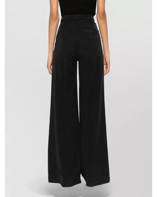 Via Masini 80 Black Linen Blend High Waist Wide Leg Trousers