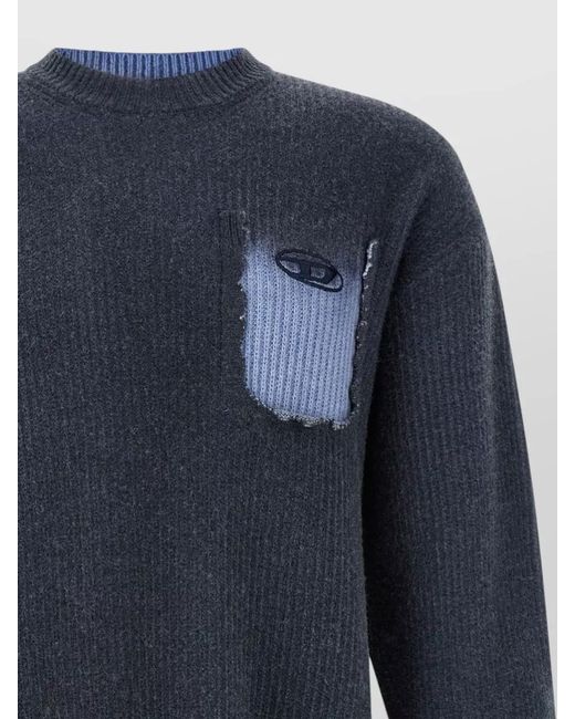 DIESEL Blue Ribbed Wool Jumper for men