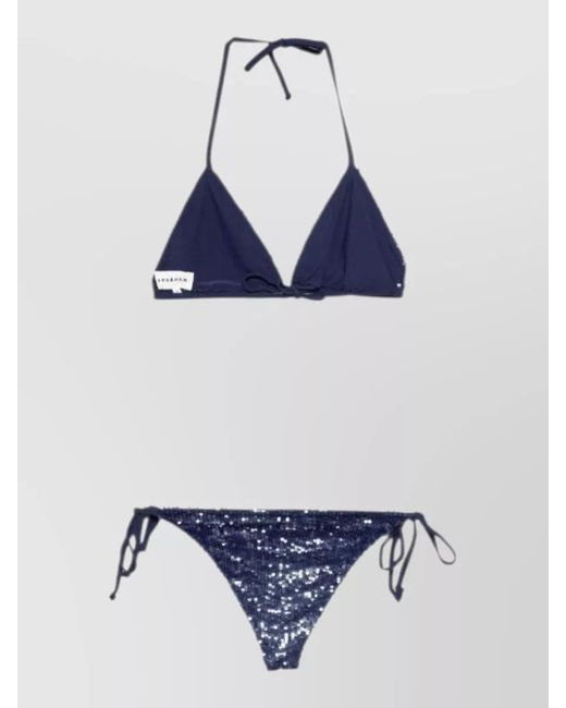 P.A.R.O.S.H. Blue Triangle Halter Bikini Sequin Low Rise Set