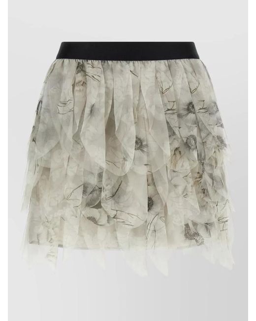 Max Mara Gray Layered Floral Skirt Sheer Overlay Waistband