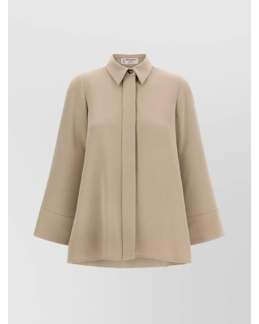 Alberto Biani Natural Three Quarter Sleeve Relaxed Fit Shirt
