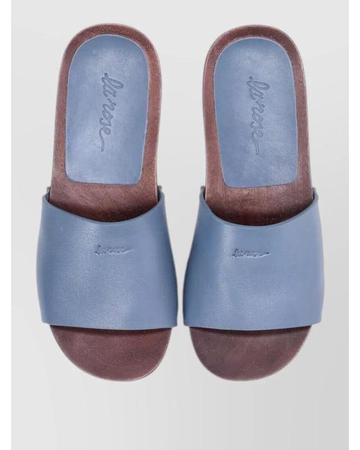 LA ROSE Blue Leather Sandals Flat Sole Metal Eyelets
