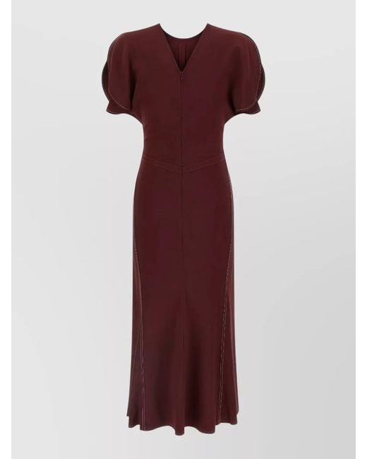 Victoria Beckham Purple Bela Dress Ruched Detail Short Sleeves
