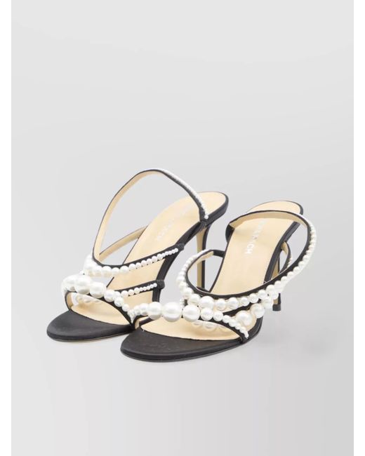 Mach & Mach Natural Satin Pearl Embellished Strappy Sandals