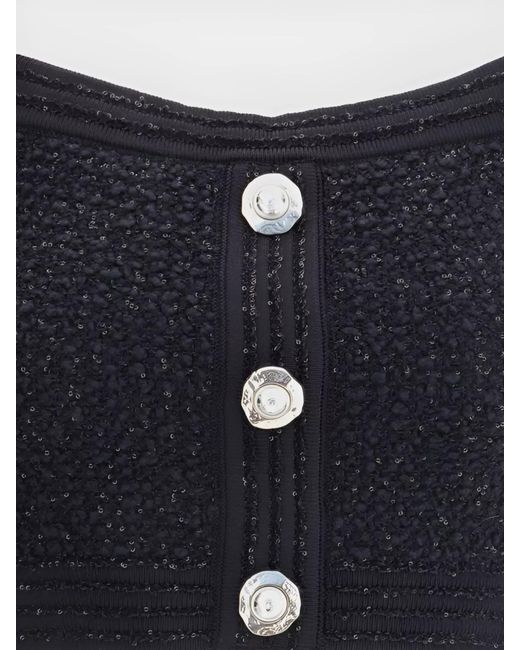 Balmain Blue Cropped Tweed Sleeveless Top