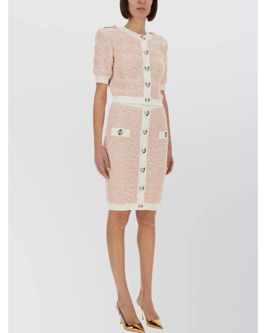 Balmain Natural Ribbed Tweed Midi Skirt