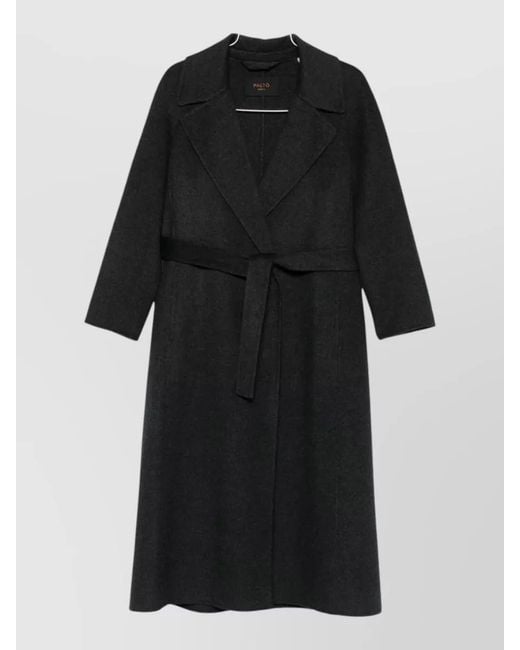 Paltò Black Paola Wool Coat Belted Waist Lapel