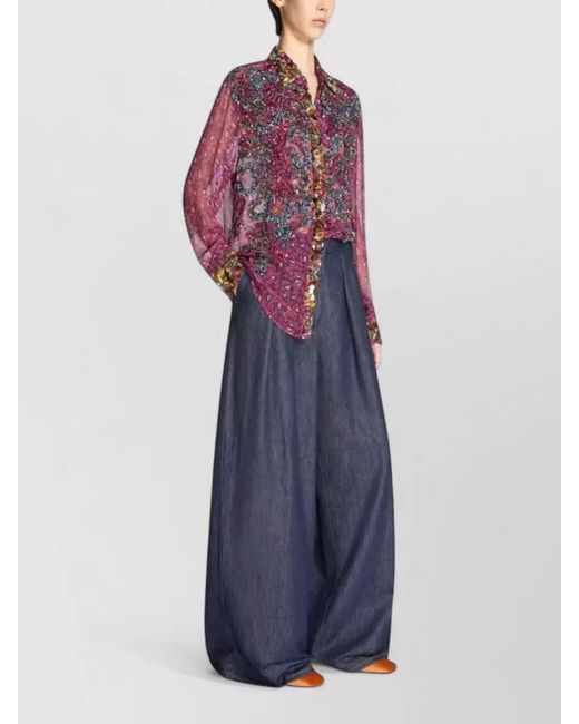 Dries Van Noten Purple Printed Embroidered Shirt
