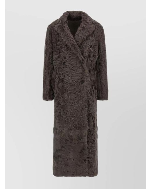 Brunello Cucinelli Brown Long Faux Fur Coat With Notched Lapels