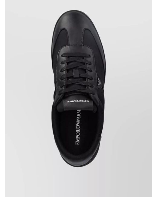 Emporio Armani Black Leather Panelled Low-Top Sneakers for men