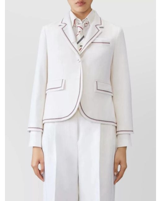Thom Browne White Cashmere Single-Breasted Blazer