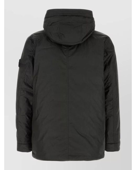 Stone Island Black Nylon Polyester Hooded Parka Casual Fit for men