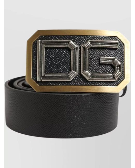 Dolce & Gabbana Gray Leather Belt Dg Logo Buckle for men