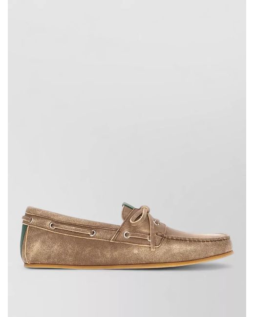 Gucci Brown Leather Loafers Moc Toe Rubber Sole Lace for men