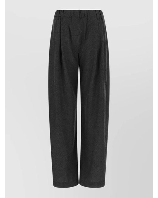 Brunello Cucinelli Black Pleated Wool Trousers Elastic Waist Tapered